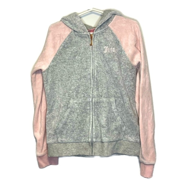 Juicy Couture Girl's 8/10 Grey & Pink Spellout Bling Velour Hoodie Jacket - Picture 1 of 13